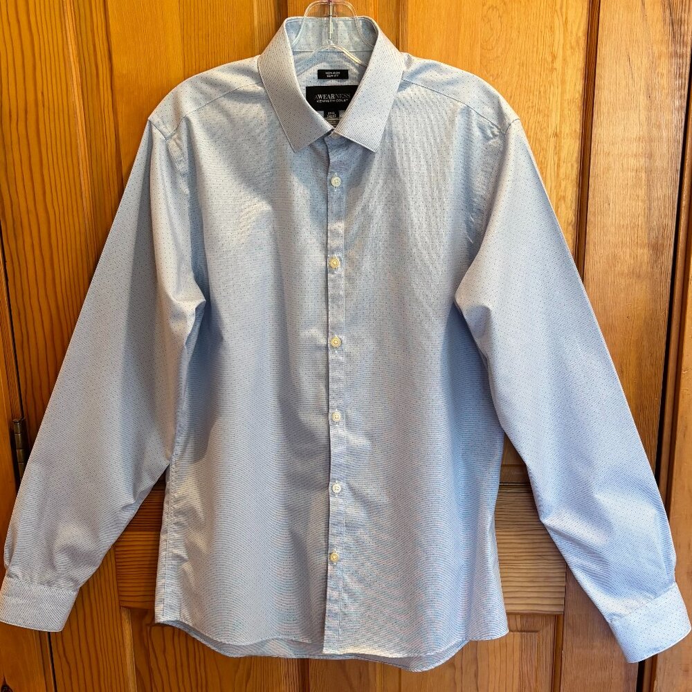 Kenneth Cole Awearness Blue Non-Iron Slim Fit Long Sleeve Button-Up Dress Shirt